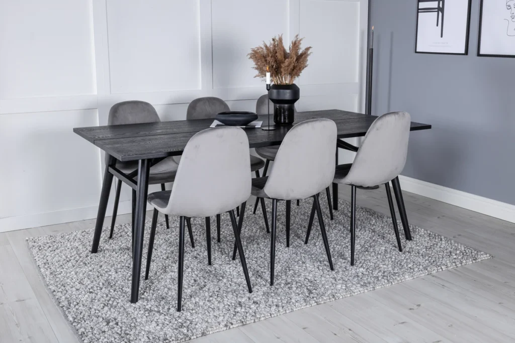 Sleek & Polar Rektangulära Matbord 195 x 95 Black + Matstolar Grå