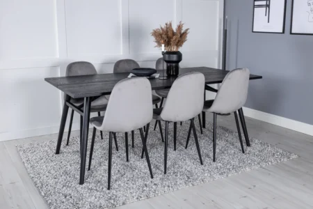 Sleek & Polar Rektangulära Matbord 195 x 95 Black + Matstolar Grå