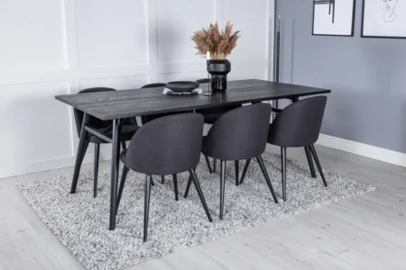 Sleek & Velvet Rektangulära Matbord 195 x 95 Black + Matstolar Black