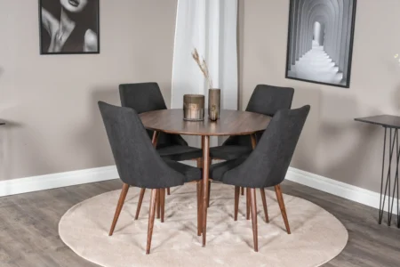 Leone & Plaza Matstolar Black + Runda Matbord ⌀100 Walnut