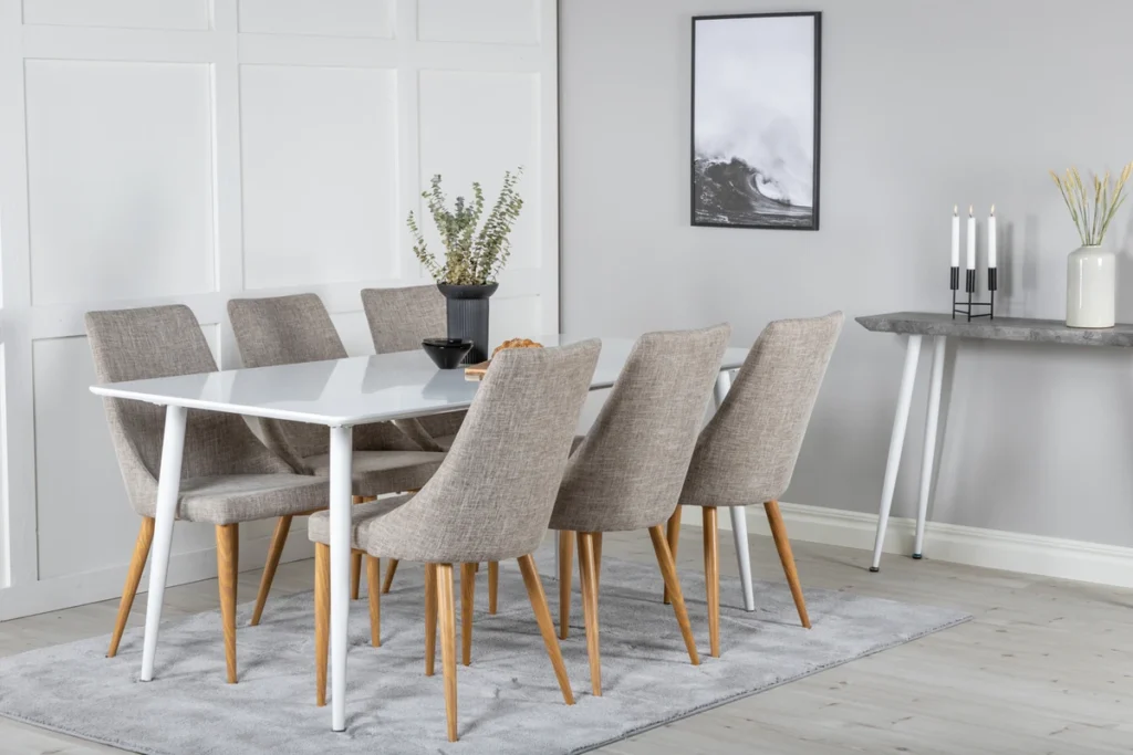 Leone & Polar Matstolar Ljusgrå + Rektangulära Matbord 180 x 90 Vit