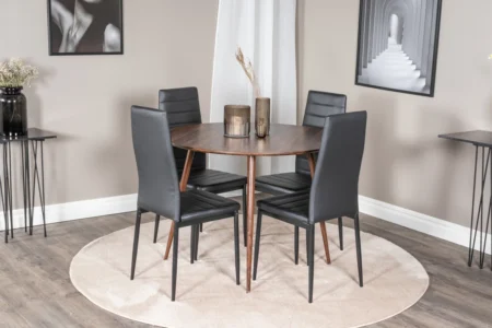 Slim & Plaza Matstolar Black + Runda Matbord ⌀100 Walnut