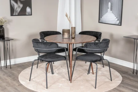 Arrow & Plaza Matstolar Svart + Matbord ⌀100