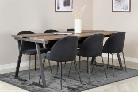 Wrinkles & Jakarta Matstolar Svart + Matbord 90x200
