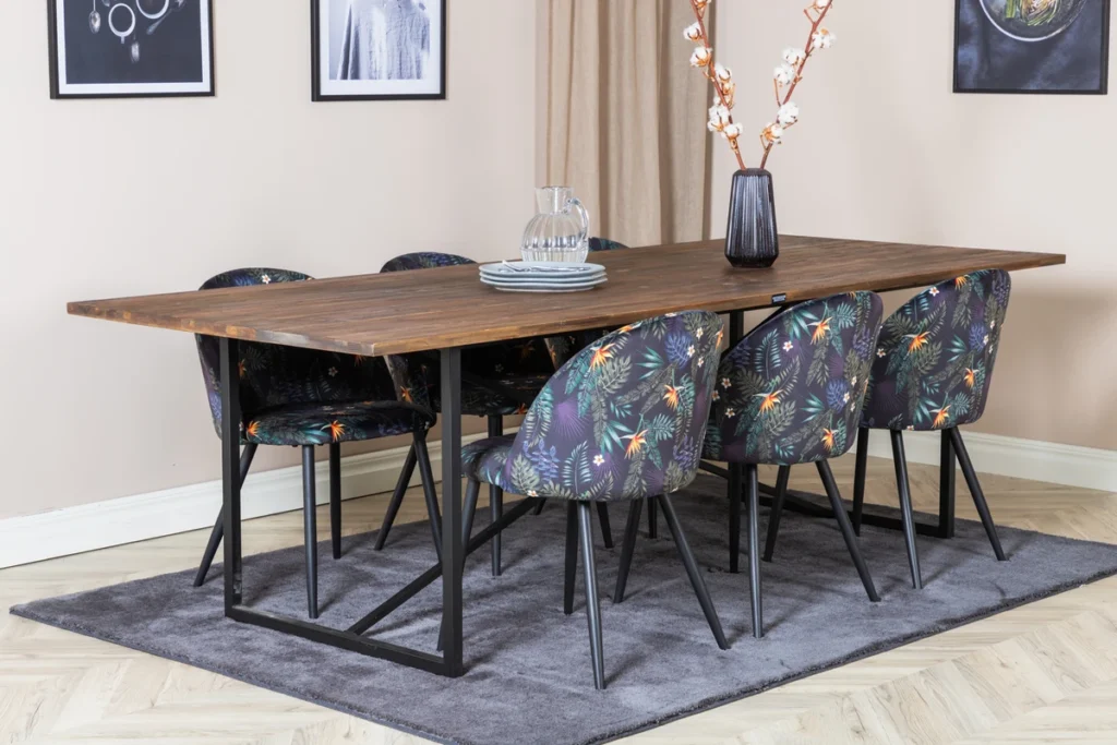 Padang & Velvet Rektangulära Matbord 250 x 100 Nature + Matstolar Black