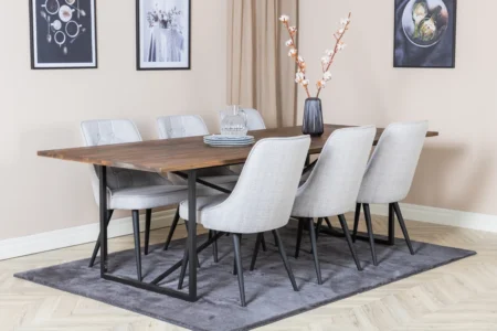 Padang & Velvet Deluxe Rektangulära Matbord 250 x 100 Nature + Matstolar Grå