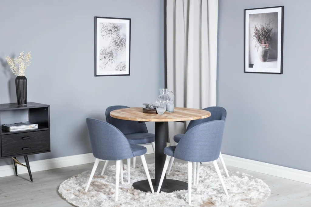 Cirebon & Velvet Matbord ⌀100 + Matstolar Blå
