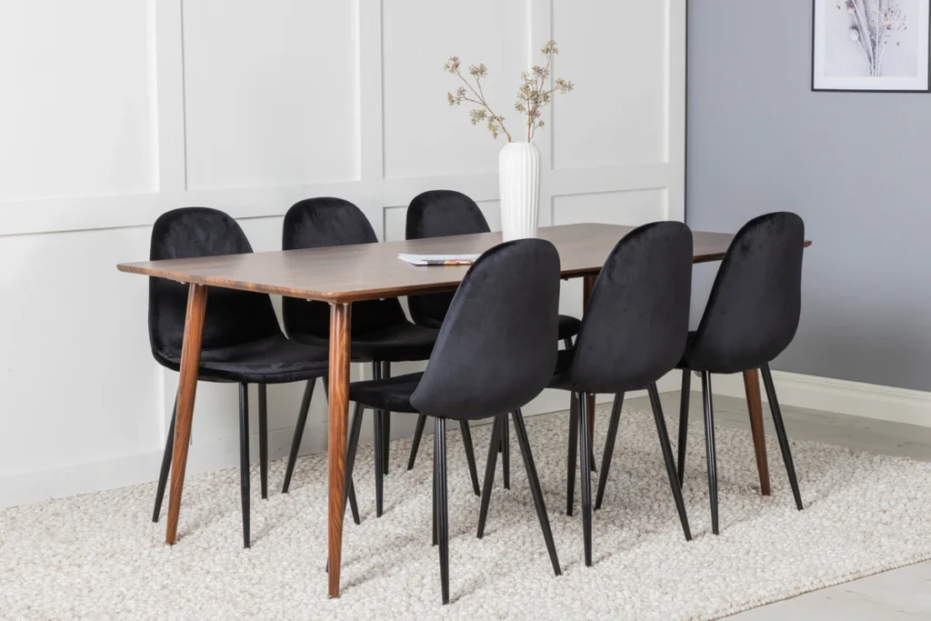 Polar Rektangulära Matbord 180 x 90 Walnut + Matstolar Black
