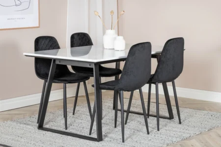 Estelle & Polar Rektangulära Matbord 140 x 90 Black + Matstolar Black