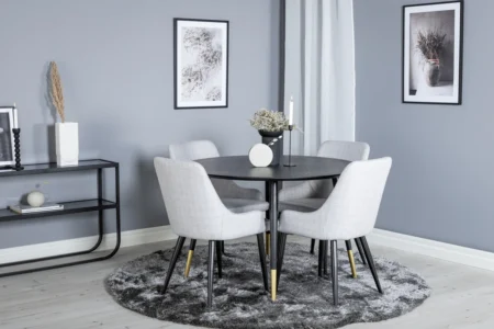 Plaza & Dipp Matstolar Grå + Runda Matbord ⌀115 Black