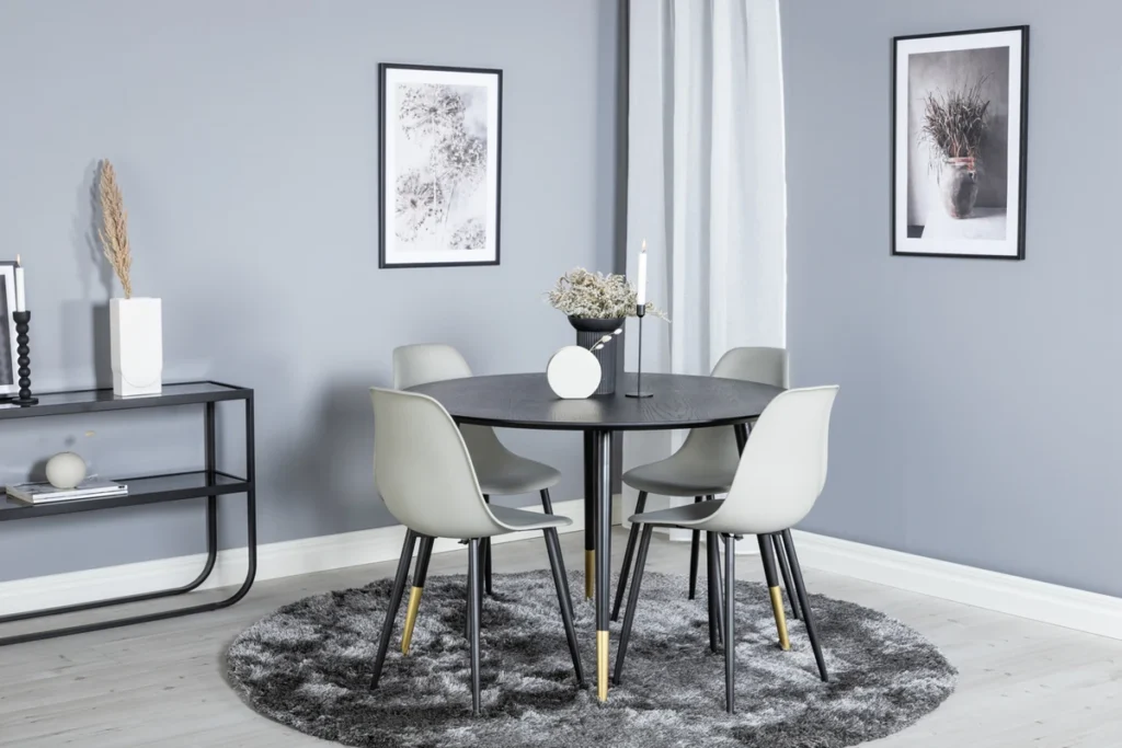 Dipp & Polar Runda Matbord ⌀115 Black + Matstolar Grå