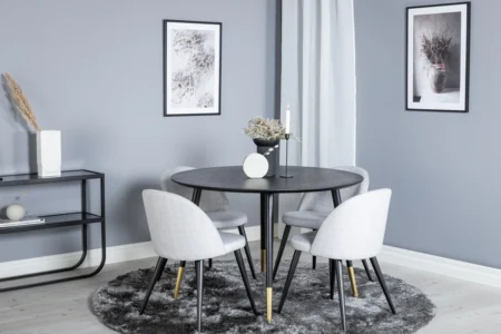 Dipp & Velvet Runda Matbord ⌀115 Black + Matstolar Grå