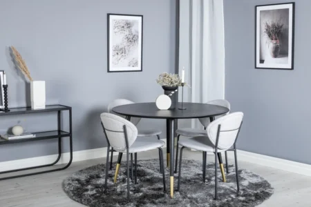 Vault & Dipp Matstolar Grå + Runda Matbord ⌀115 Black