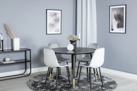 Dipp & Polar Runda Matbord ⌀115 Black + Matstolar Grå