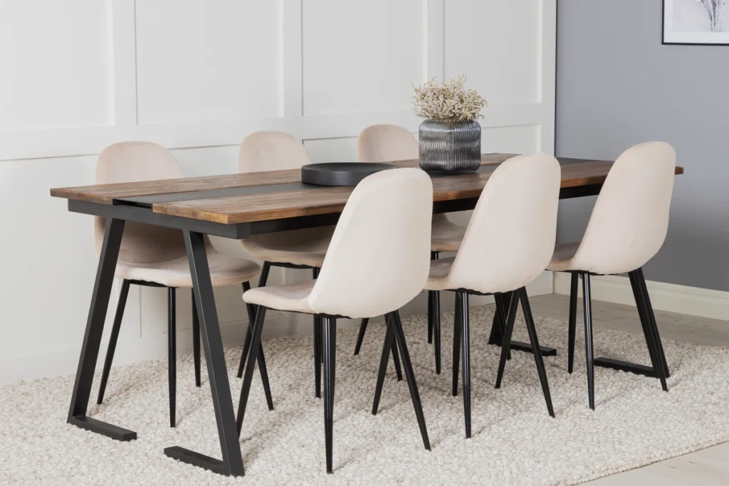 Jakarta & Polar Rektangulära Matbord 200 x 90 Svart + Matstolar Beige
