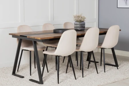 Jakarta & Polar Rektangulära Matbord 200 x 90 Svart + Matstolar Beige