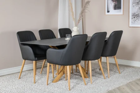 Comfort & Piazza Matstolar Svart + Matbord 90x180