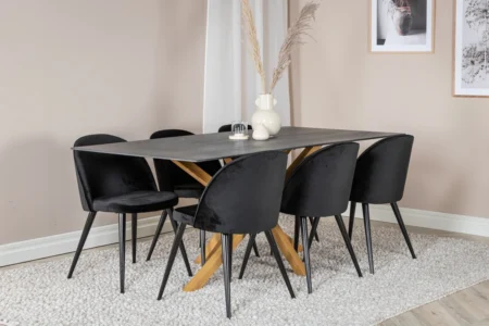 Piazza & Velvet Matbord 90x180 + Matstolar Svart