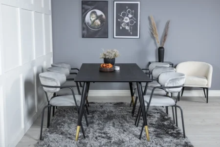 Arrow & Dipp Matstolar Grå + Rektangulära Matbord 180 x 90 Black