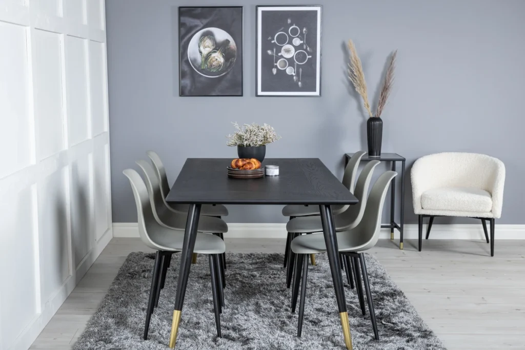 Dipp & Polar Rektangulära Matbord 180 x 90 Black + Matstolar Grå