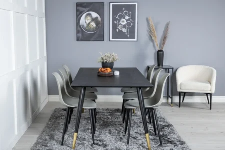 Dipp & Polar Rektangulära Matbord 180 x 90 Black + Matstolar Grå