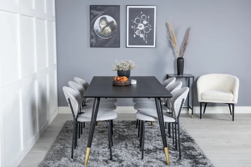 Vault & Dipp Matstolar Grå + Rektangulära Matbord 180 x 90 Black