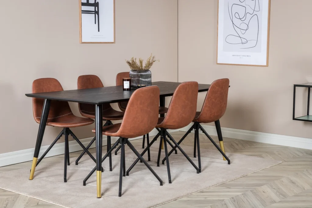 Dipp & Polar Rektangulära Matbord 180 x 90 Black + Matstolar Brown