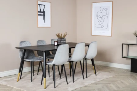 Dipp & Polar Rektangulära Matbord 180 x 90 Black + Matstolar Grå