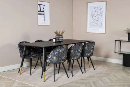 Dipp & Velvet Rektangulära Matbord 180 x 90 Black + Matstolar Black