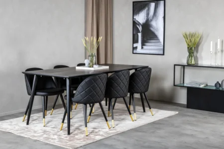 Dipp & Velvet Rektangulära Matbord 180 x 90 Black + Matstolar Black