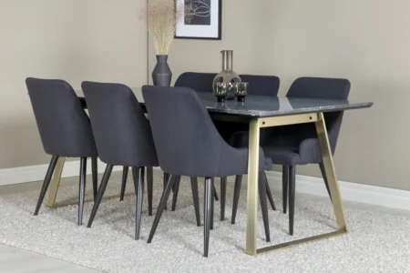 Plaza & Estelle Matstolar Svart + Matbord 90x200