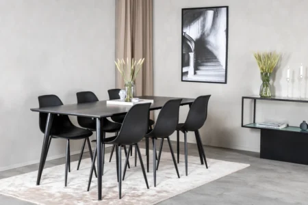 Dipp & Polar Rektangulära Matbord 180 x 90 Black + Matstolar Black