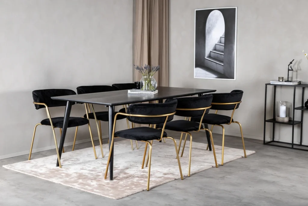 Arrow & Dipp Matstolar Black + Rektangulära Matbord 180 x 90 Black
