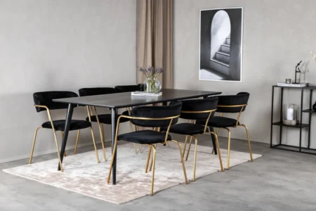 Arrow & Dipp Matstolar Black + Rektangulära Matbord 180 x 90 Black