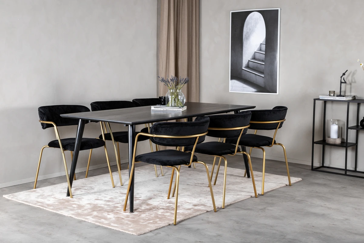 Arrow & Dipp Matstolar Black + Rektangulära Matbord 180 x 90 Black