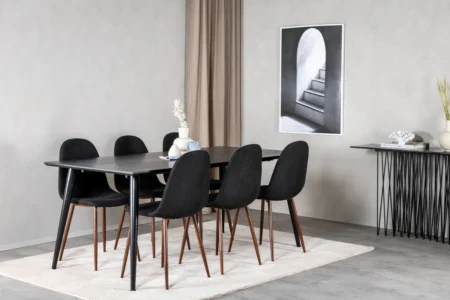 Dipp & Polar Rektangulära Matbord 180 x 90 Black + Matstolar Black