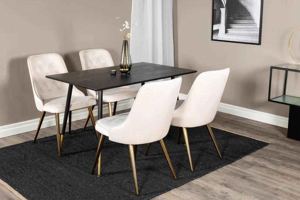 Dipp & Velvet Deluxe Matbord 85x120 + Matstolar Beige