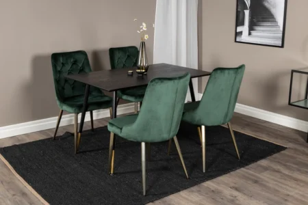 Dipp & Velvet Deluxe Rektangulära Matbord 120 x 85 Black + Matstolar Green