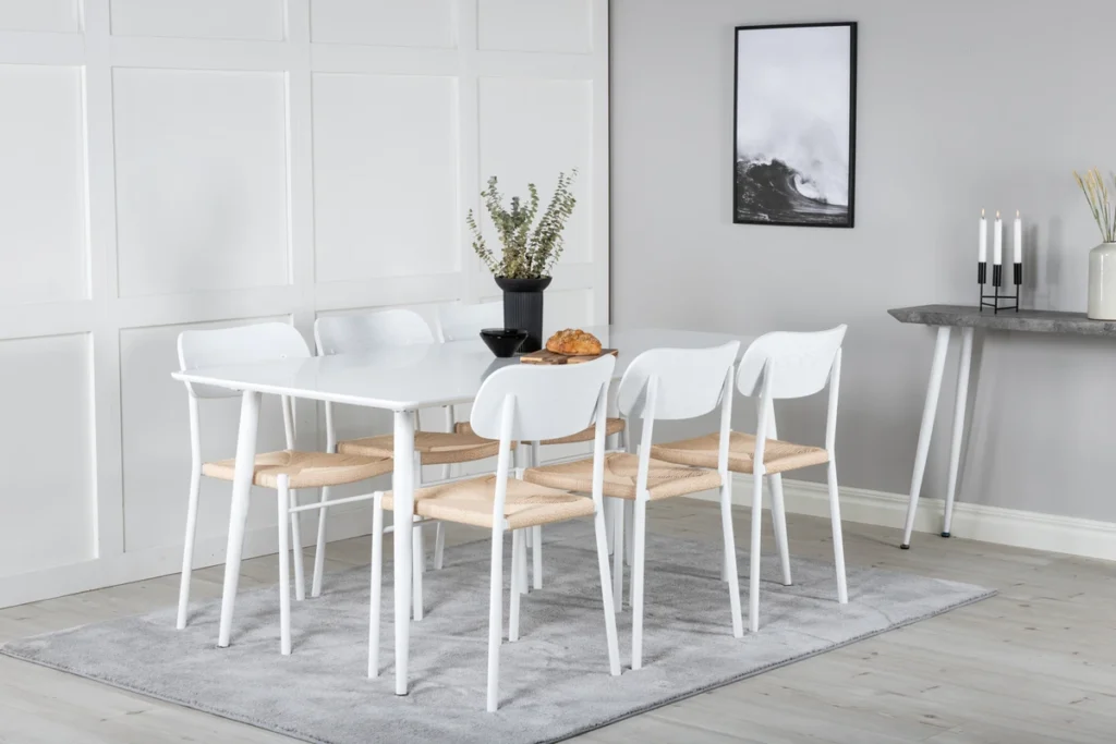 Polar & Polly Rektangulära Matbord 180 x 75 x 90 Vit + Matstolar Vit