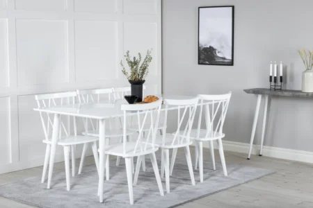 Mariette & Polar Matstolar Vit + Matbord 90x180