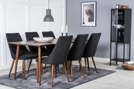 Leone & Polar Matstolar Black + Rektangulära Matbord 180 x 90 Walnut
