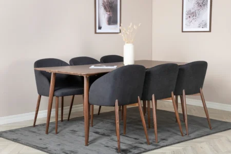 Arch & Polar Matstolar Black + Rektangulära Matbord 180 x 90 Walnut