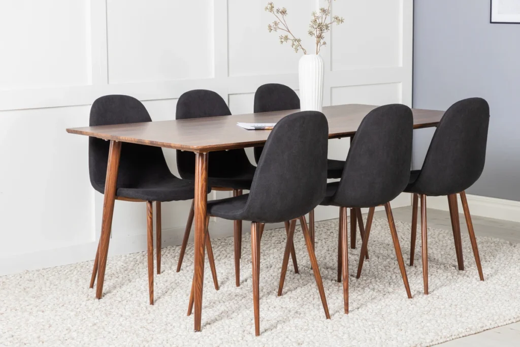 Polar Rektangulära Matbord 180 x 90 Walnut + Matstolar Black