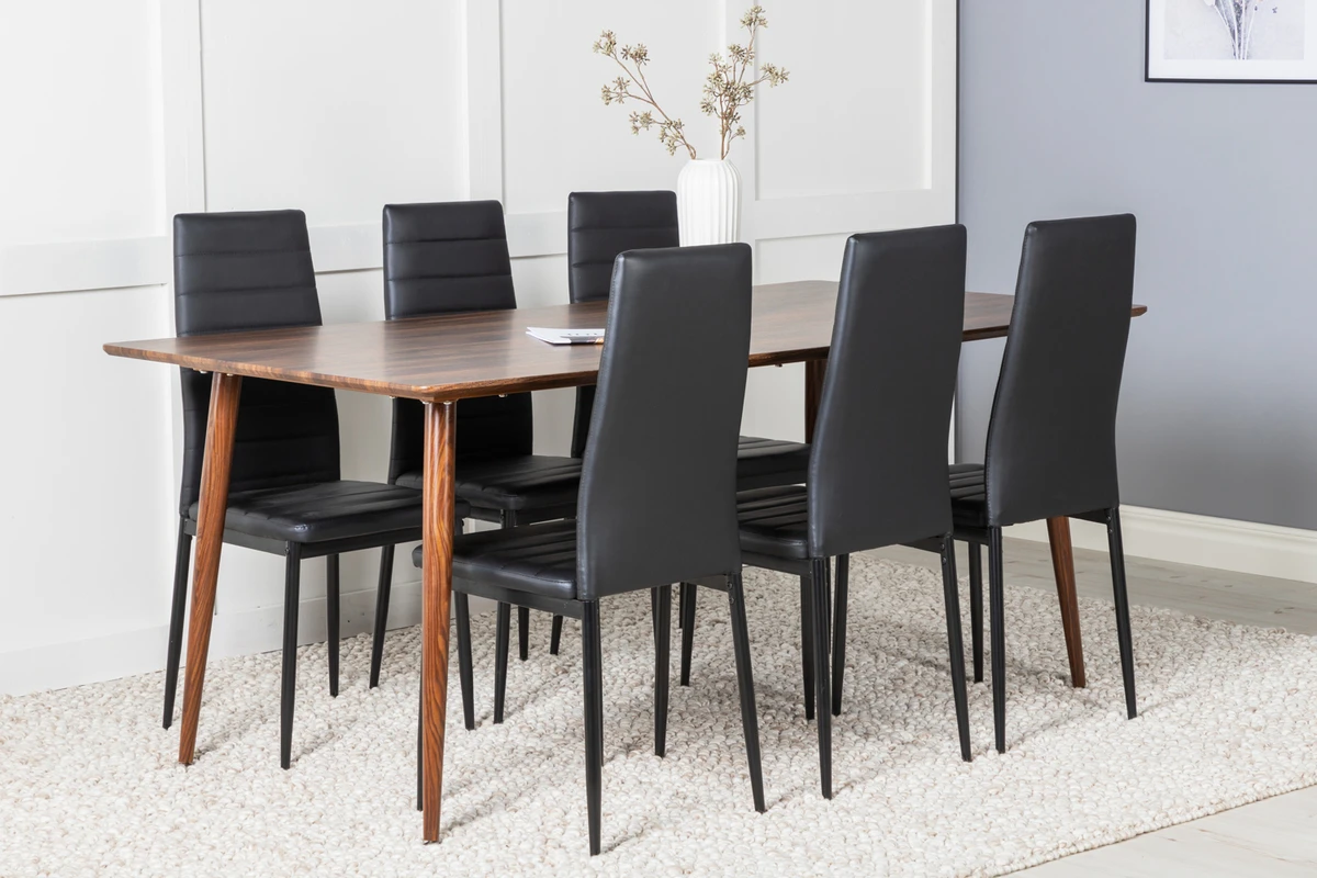 Slim & Polar Matstolar Black + Rektangulära Matbord 180 x 90 Walnut