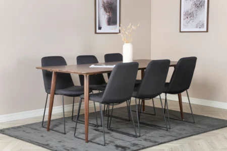 Muce & Polar Matstolar Svart + Rektangulära Matbord 180 x 75 x 90 Valnöt