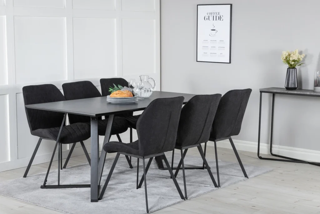 Gemma & Marina Matstolar Black + Rektangulära Matbord 180 x 90 Black