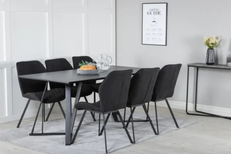 Gemma & Marina Matstolar Black + Rektangulära Matbord 180 x 90 Black
