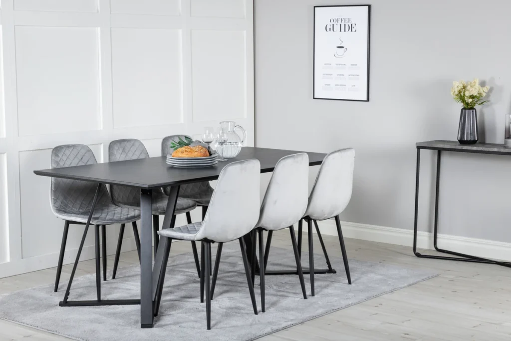 Polar & Marina Matstolar Grå + Rektangulära Matbord 180 x 90 Black
