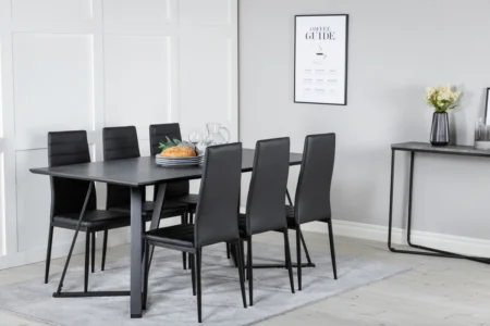 Slim & Marina Matstolar Black + Rektangulära Matbord 180 x 90 Black