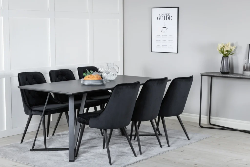 Marina & Velvet Deluxe Rektangulära Matbord 180 x 90 Black + Matstolar Black